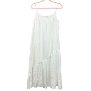 Asymmetrical Slip Dress Linen DKNY Pure Ruched Mixed Media Size Small White